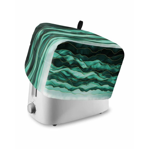 Fsddascl Teal Turquoise Marble Toaster Cover 2 Slice, Small Kitchen Appliance Covers, Abstract Wave Lines Toaster Oven Cover with Loop, Bread Machine Cover Polyester Dust Cover Protection