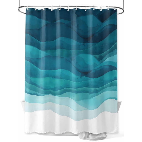 Fsddascl Teal Turquoise Waves Shower Curtain Set - Standard 72" x 72" Bathtub Curtain with 12 Hooks, Ombre Coastal Ocean Water Abstract Waterproof Fabric Stall Shower Curtains for Bathroom/Bathtub