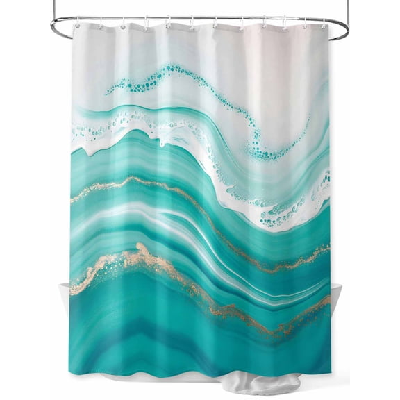 Fsddascl Teal Waves Abstract Shower Curtain Set - Standard 72" x 72" Washable Bathtub Curtain with 12 Hooks, Gradient Fluid Water Ripple Waterproof Fabric Stall Shower Curtains for Bathroom/Bathtub
