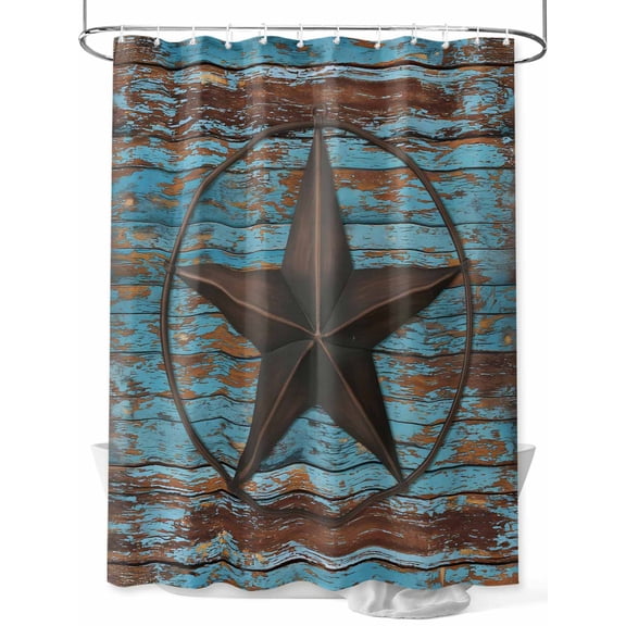 Fsddascl Texas Star Brown Shower Curtain Set - Extra Long 72" x 96" Washable Bathtub Curtain with 12 Hooks, Vintage Farm Barn Blue Wooden Texture Waterproof Fabric Stall Shower Curtains for Bathroom
