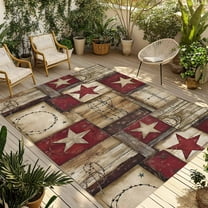 Fsddascl Texas Star Farm Outdoor Rug for Patio/Deck/Porch, Non-Slip Large Area Rug 6 x 9 Ft, Country Wood Grain Vintage Western Indoor Outdoor Rugs Washable Area Rugs, Reversible Camping Rug Carpet