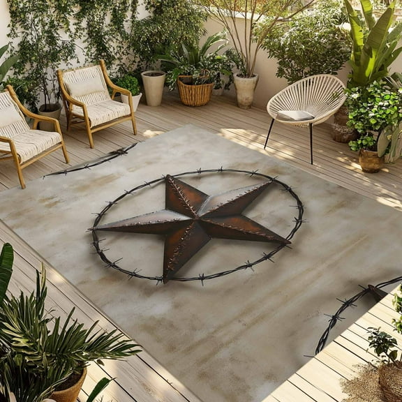 Fsddascl Texas Star Retro Outdoor Rug for Patio/Deck/Porch, Non-Slip Large Area Rug 5 x 8 Ft, Modern Country Stars Abstract Indoor Outdoor Rugs Washable Area Rugs, Reversible Camping Rug Carpet