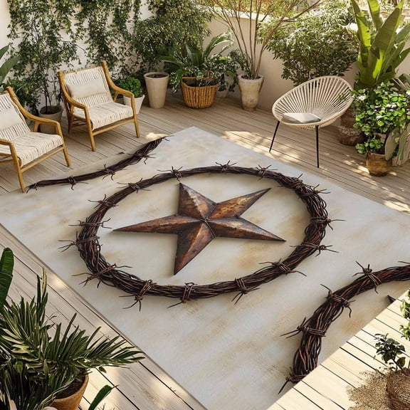 Fsddascl Texas Star Rustic Outdoor Rug for Patio/Deck/Porch, Non-Slip Large Area Rug 4 x 6 Ft, Vintage Country Stars Modern Abstract Indoor Outdoor Rugs Washable Area Rugs, Camping Rug Carpet