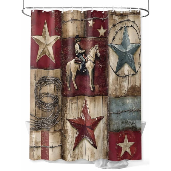 Fsddascl Texas Star Vintage Shower Curtain Set - 54" x 78" Washable Bathtub Curtain with 12 Hooks, Country Star Western Cowboy Waterproof Fabric Stall Shower Curtains for Bathroom/Bathtub Décor