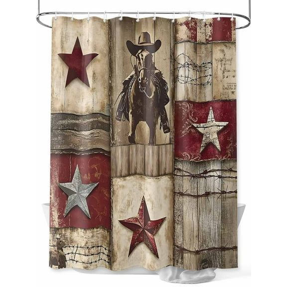 Fsddascl Texas Star Vintage Shower Curtain Set - 72" x 78" Washable Bathtub Curtain with 12 Hooks, Western Cowboy Country Wooden Waterproof Fabric Stall Shower Curtains for Bathroom/Bathtub Décor