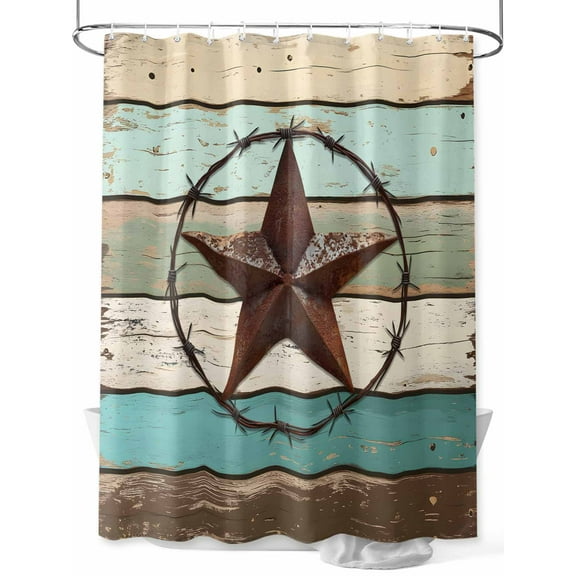 Fsddascl Texas Star Western Shower Curtain Set - 60" x 72" Washable Bathtub Curtain with 12 Hooks, Vintage Teal Brown Wooden Farmhouse Waterproof Fabric Stall Shower Curtains for Bathroom/Bathtub