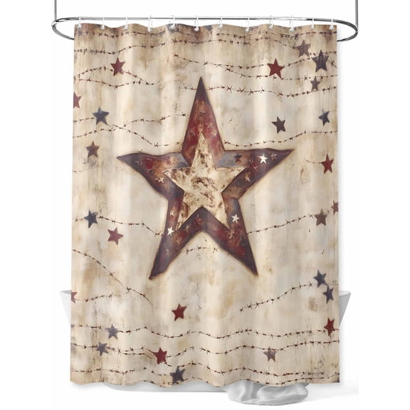 Fsddascl Texas Star Western Shower Curtain Set - 72" x 78" Washable Bathtub Curtain with 12 Hooks, Stars Country Retro Waterproof Fabric Stall Shower Curtains for Bathroom/Bathtub Décor