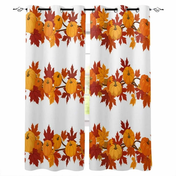 Fsddascl Thanksgiving Blackout Curtains for Bedroom/Living Room, Thermal Insulated Kitchen Curtains, Fall Orange Pumpkin Maple Leaf Autumn Grommet Darkening Window Treatment Drapes 42"x84"x2