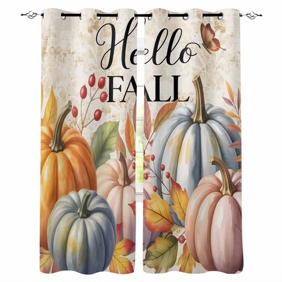 Fsddascl Thanksgiving Blackout Curtains for Bedroom/Living Room, Thermal Insulated Kitchen Curtains, Pink Orange Blue Fall Pumpkin Fruit Butterfly Grommet Darkening Window Treatment Drapes 42"x84"x2