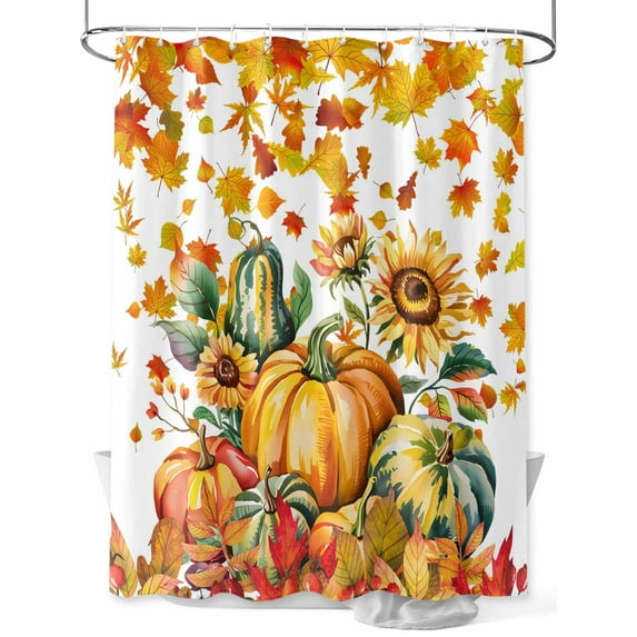 Fsddascl Thanksgiving Shower Curtain Set - Extra Long 72" x 96" Washable Bathtub Curtain with 12 Hooks, Orange Green Pumpkin Fall Maple Leaves Waterproof Fabric Stall Shower Curtains for Bathroom