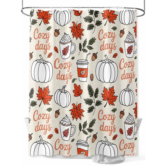 Fsddascl Thanksgiving Shower Curtain Set - Small 36" x 72" Washable Bathtub Curtain with 12 Hooks, Fall Cartoon Pumpkins Leaves Watercolor Waterproof Fabric Stall Shower Curtains for Bathroom/Bathtub