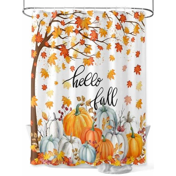 Fsddascl Thanksgiving Shower Curtain Set - Standard 72" x 72" Washable Bathtub Curtain with 12 Hooks, Fall Maple Leaf Orange White Pumpkin Waterproof Fabric Stall Shower Curtains for Bathroom/Bathtub