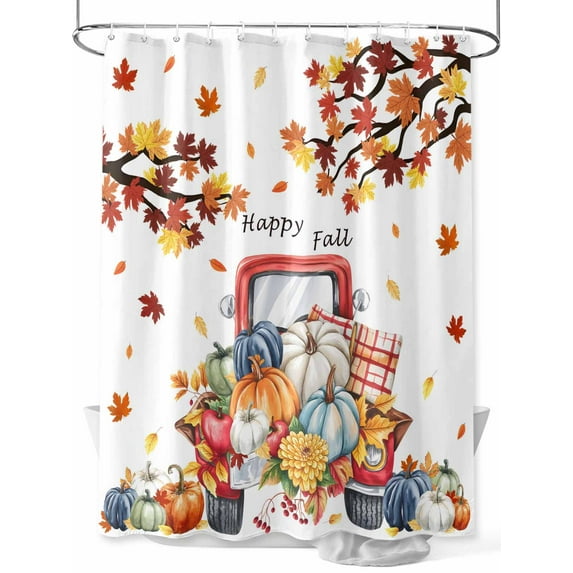 Fsddascl Thanksgiving Truck Shower Curtain Set - Extra Long 72" x 96" Washable Bathtub Curtain with 12 Hooks, Autumn Maple Leaf Harvest Pumpkin Waterproof Fabric Stall Shower Curtains for Bathroom