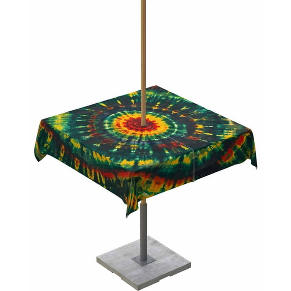Fsddascl Tie Dye Boho Outdoor Tablecloth - 54x54 Inch Square Dining Table Cover, Ethnic Colorful Ombre Abstract Aesthetic Waterproof Outdoor Table Cloth with Umbrella Hole & Zipper for Picnic/Patio