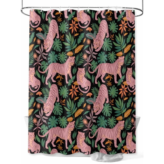 Fsddascl Tiger Leaves Shower Curtain Set - Extra Long 72" x 96" Washable Bathtub Curtain with 12 Hooks, Vintage Farmhouse Watercolor Animals Plants Waterproof Fabric Shower Curtains for Bathroom