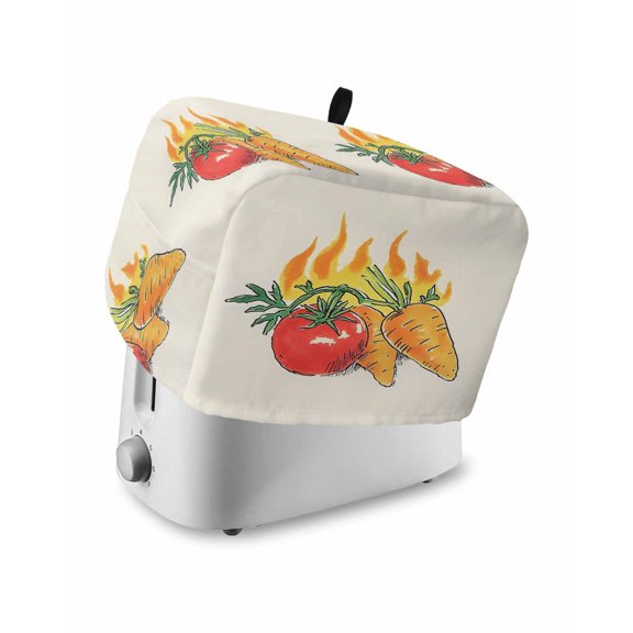 Fsddascl Tomato Carrot Toaster Cover 2 Slice, Small Kitchen Appliance Covers, Watercolor Fire Vegetable Toaster Oven Cover with Loop, Bread Machine Cover Polyester Dust Cover Protection