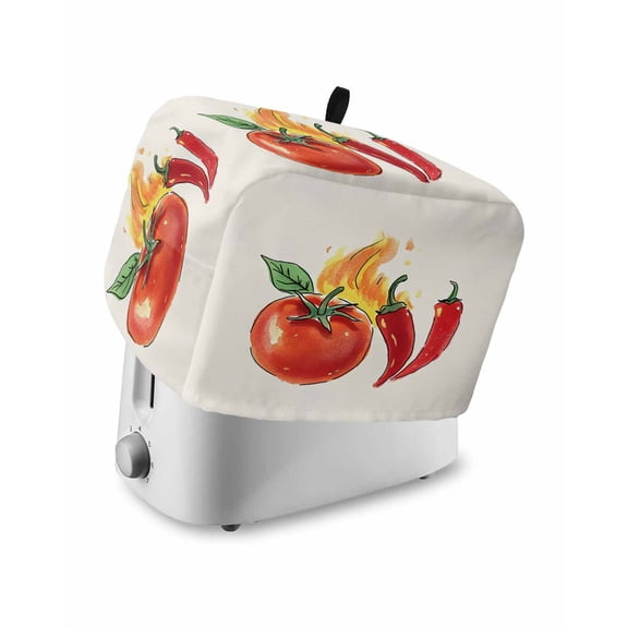 Fsddascl Tomato Chili Small Toaster Cover 2 Slice, Kitchen Appliance Covers, Watercolor Fire Vegetable Toaster Oven Cover with Loop, Bread Machine Cover Polyester Dust Cover Protection