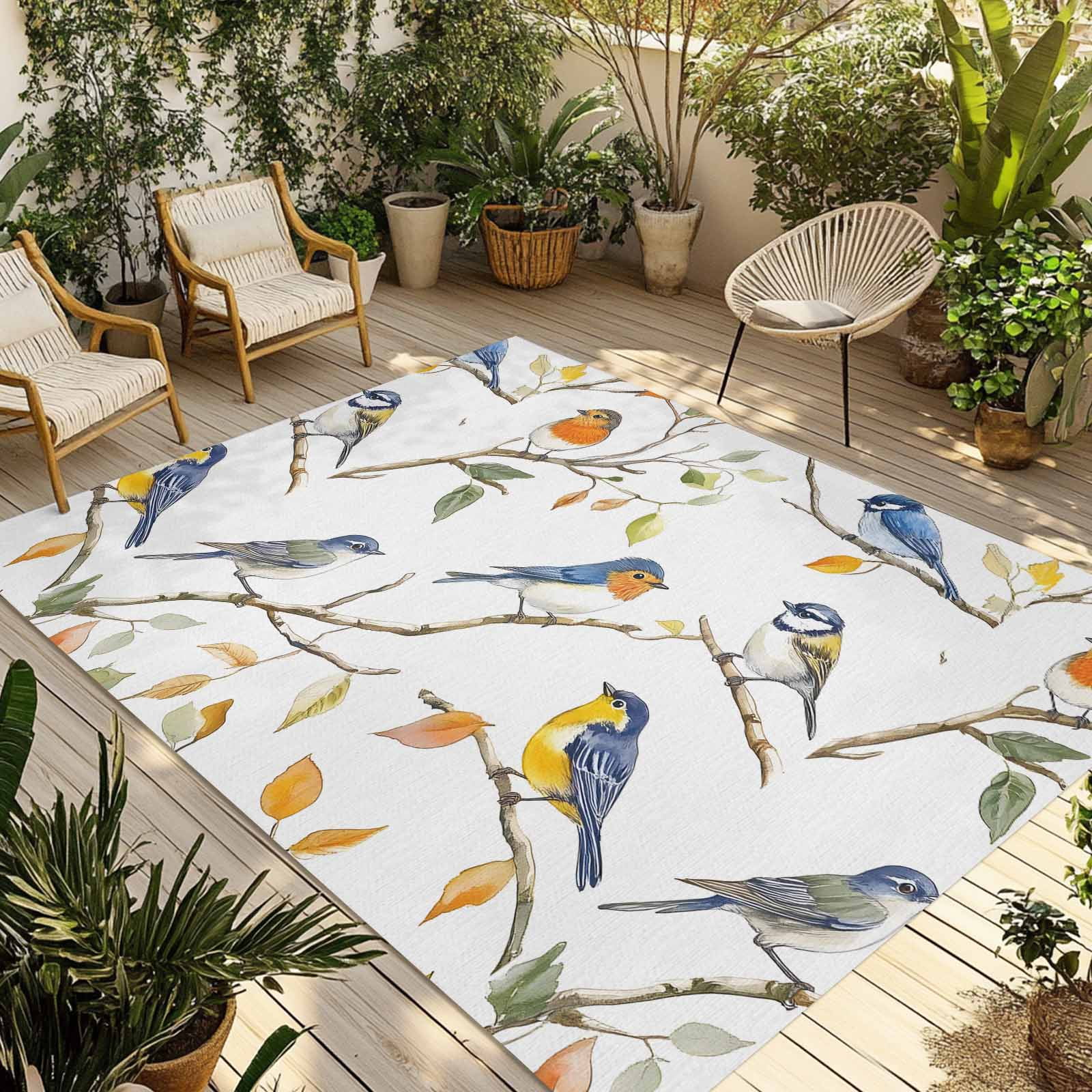 Fsddascl Tree Bird Outdoor Rug for Patio/Deck/Porch, Non-Slip Large ...