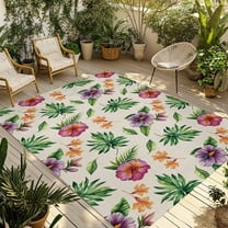 Fsddascl Tropical Botanical Outdoor Rug for Patio/Deck/Porch, Non-Slip Large Area Rug 6 x 9 Ft, Red Purple Summer Floral Beige Indoor Outdoor Rugs Washable Area Rugs, Reversible Camping Rug Carpet