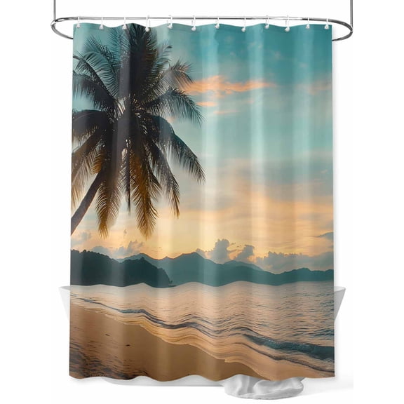 Fsddascl Tropical Palm Shower Curtain Set - Extra Long 72" x 96" Washable Bathtub Curtain with 12 Hooks, Coastal Sunset Tree Branch Ocean Waterproof Fabric Stall Shower Curtains for Bathroom/Bathtub