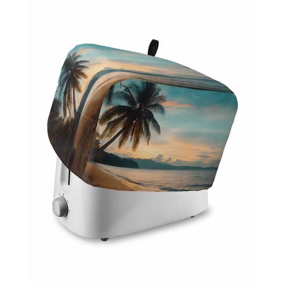 Fsddascl Tropical Palm Small Toaster Cover 2 Slice, Kitchen Appliance Covers, Coastal Sunset Tree Branch Ocean Toaster Oven Cover with Loop, Bread Machine Cover Polyester Dust Cover Protection