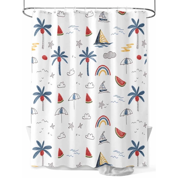 Fsddascl Tropical Plants Shower Curtain Set - Standard 72" x 72" Washable Bathtub Curtain with 12 Hooks, Cartoon Summer Botanical Tree Rainbow Waterproof Fabric Stall Shower Curtains for Bathroom