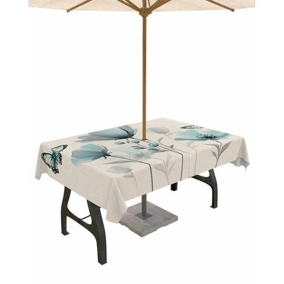 Fsddascl Tulip Butterfly Outdoor Tablecloth - 60x102 Inch Rectangle Dining Table Cover, Vintage Spring Botanical Flowers Floral Waterproof Outdoor Table Cloth with Umbrella Hole & Zipper for Patio