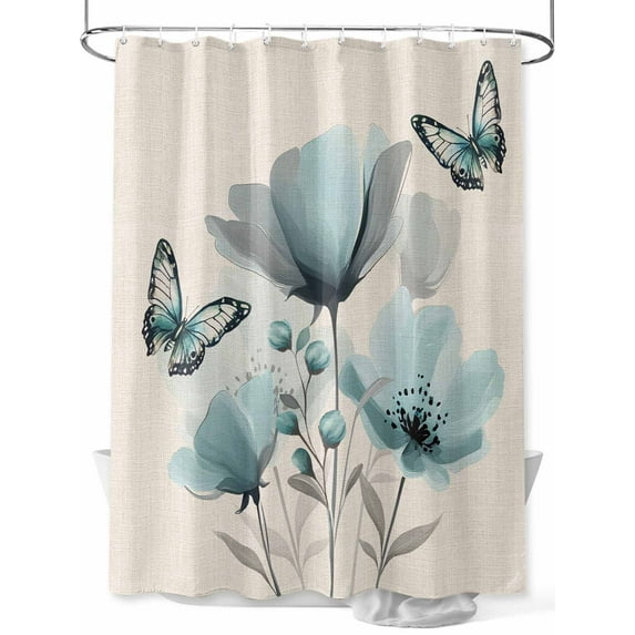 Fsddascl Tulip Butterfly Shower Curtain Set - Long 72" x 84" Washable Bathtub Curtain with 12 Hooks, Vintage Spring Botanical Flowers Floral Waterproof Fabric Stall Shower Curtains for Bathroom