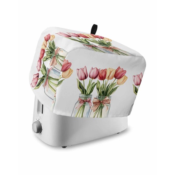 Fsddascl Tulip Flower Small Toaster Cover 2 Slice, Kitchen Appliance Covers, Spring Botanical Floral Leaf Bow Vase Toaster Oven Cover with Loop, Bread Machine Cover Polyester Dust Cover Protection