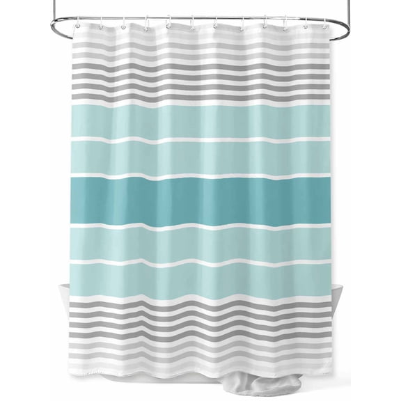 Fsddascl Turquoise Aqua Stripes Shower Curtain Set - 54" x 78" Washable Bathtub Curtain with 12 Hooks, Modern Gradient Minimalist Lines Waterproof Fabric Stall Shower Curtains for Bathroom/Bathtub