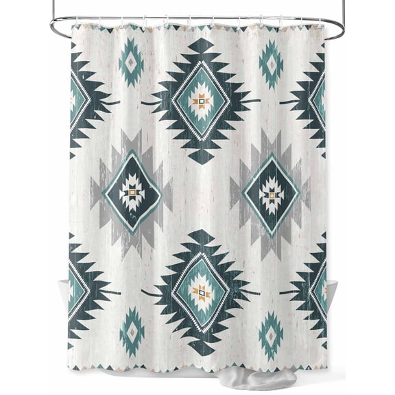 Fsddascl Turquoise Aztec Shower Curtain Set - Extra Long 72" x 96" Washable Bathtub Curtain with 12 Hooks, Bohemian Southwest Neutral Aesthetic Waterproof Fabric Stall Shower Curtains for Bathroom