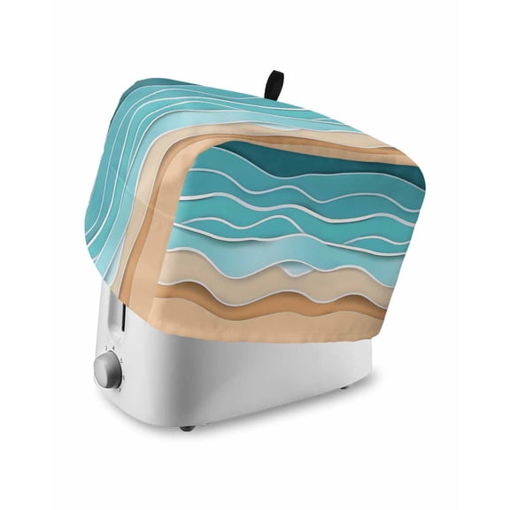 Fsddascl Turquoise Beach Small Toaster Cover 2 Slice, Kitchen Appliance Covers, Abstract Ripple Gradient Ocean Sand Toaster Oven Cover with Loop, Bread Machine Cover Polyester Dust Cover Protection