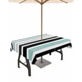 thumbnail image 1 of Fsddascl Turquoise Black Stripe Outdoor Tablecloth - 60x84 Inch Rectangle Dining Table Cover, Modern Abstract Coarse Striped Waterproof Outdoor Table Cloth with Umbrella Hole & Zipper for Patio, 1 of 7