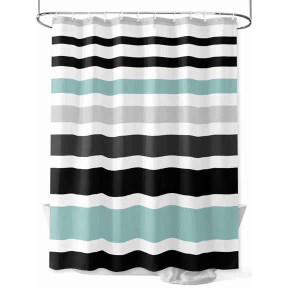Fsddascl Turquoise Black Stripe Shower Curtain Set - 60" x 72" Washable Bathtub Curtain with 12 Hooks, Modern Abstract Coarse Striped Waterproof Fabric Stall Shower Curtains for Bathroom/Bathtub