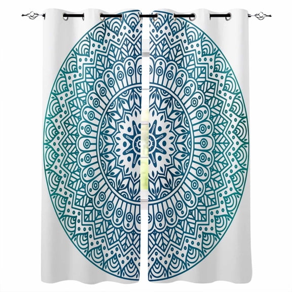 Fsddascl Turquoise Boho Blackout Curtains for Bedroom/Living Room, Thermal Insulated Kitchen Curtains, Retro Ethnic Teal Geometric Aesthetic Grommet Darkening Window Treatment Drapes 27.5"x39"x2