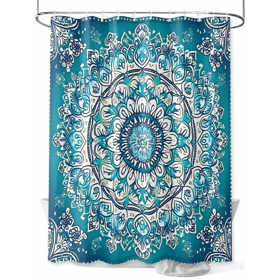 Fsddascl Turquoise Boho Flowers Shower Curtain Set - Small 36" x 72" Washable Bathtub Curtain with 12 Hooks, Retro Ethnic Abstract Floral Art Waterproof Fabric Stall Shower Curtains for Bathroom