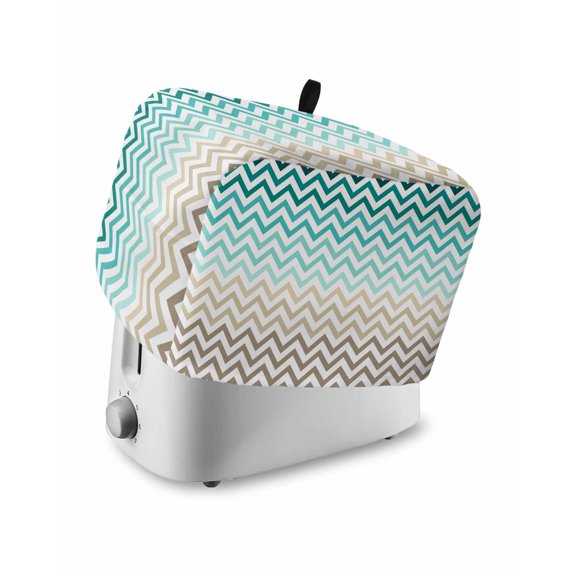 Fsddascl Turquoise Brown Toaster Cover 4 Slice, Large Kitchen Appliance Covers, Gradient Geometric Stripes Chevron Wave Toaster Oven Cover with Loop, Bread Machine Cover Dust Cover Protection