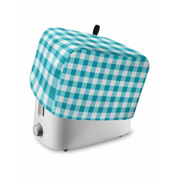 Fsddascl Turquoise Checkered Toaster Cover 2 Slice, Small Kitchen Appliance Covers, Farmhouse Buffalo Plaid Toaster Oven Cover with Loop, Bread Machine Cover Polyester Dust Cover Protection