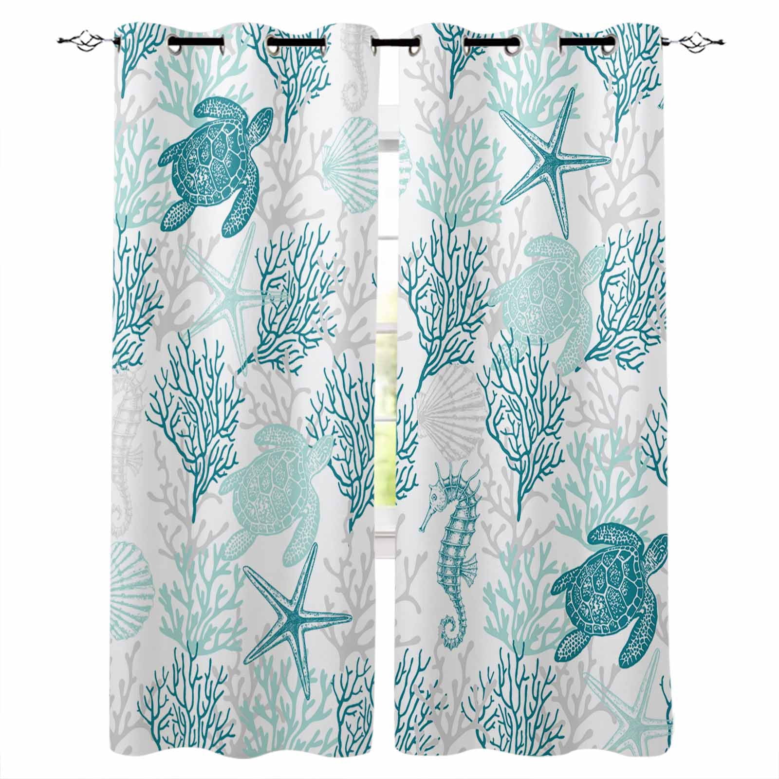 Fsddascl Turquoise Coastal Blackout Curtains for Bedroom/Living Room