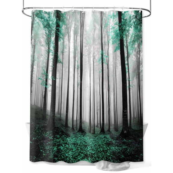Fsddascl Turquoise Forest Shower Curtain Set - Long 72" x 84" Washable Bathtub Curtain with 12 Hooks, Vintage Foggy Woods Tree Mysterious Waterproof Fabric Stall Shower Curtains for Bathroom/Bathtub