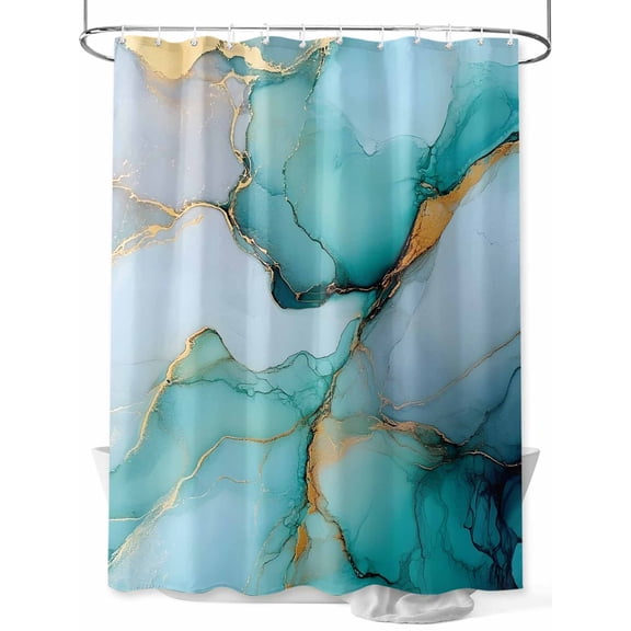 Fsddascl Turquoise Gold Marble Shower Curtain Set - Extra Long 72" x 96" Washable Bathtub Curtain with 12 Hooks, Modern Abstract Geometric Waterproof Fabric Stall Shower Curtains for Bathroom