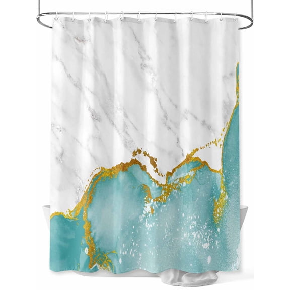 Fsddascl Turquoise Gold Marble Shower Curtain Set - Standard 72" x 72" Washable Bathtub Curtain with 12 Hooks, Modern Abstract Marble Crack Texture Waterproof Fabric Shower Curtains for Bathroom