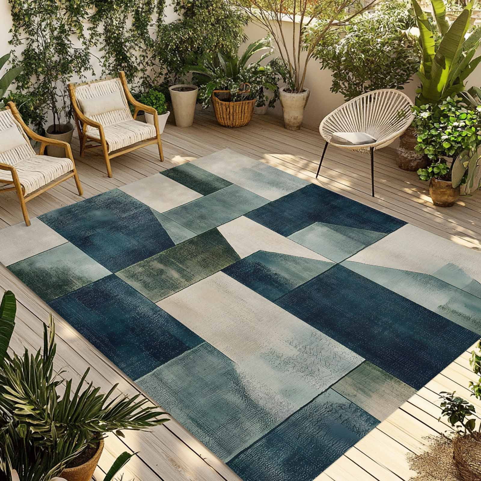 Tucson - Natural Modern Geometric Outdoor Rug for Patio