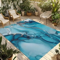 Fsddascl Turquoise Modern Outdoor Rug for Patio/Deck/Porch, Non-Slip Large Area Rug 4 x 6 Ft, Teal Grey Marble Textured Indoor Outdoor Rugs Washable Area Rugs, Reversible Camping Rug Carpet Runner