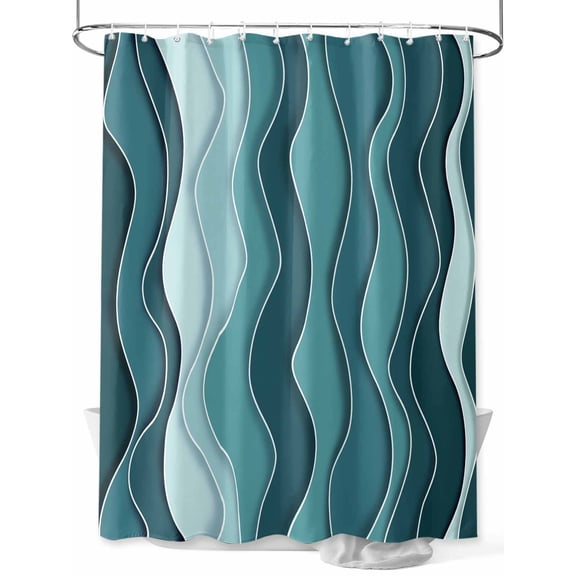 Fsddascl Turquoise Ombre Shower Curtain Set - 72" x 78" Washable Bathtub Curtain with 12 Hooks, Abstract Art Moire Ocean Waves Waterproof Fabric Stall Shower Curtains for Bathroom/Bathtub Décor