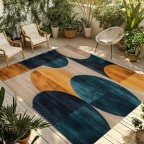 Fsddascl Turquoise Orange Geo Outdoor Rug for Patio/Deck/Porch, Non-Slip Large Area Rug 4 x 6 Ft, Circle Modern Artwork Indoor Outdoor Rugs Washable Area Rugs, Reversible Camping Rug Carpet Runner