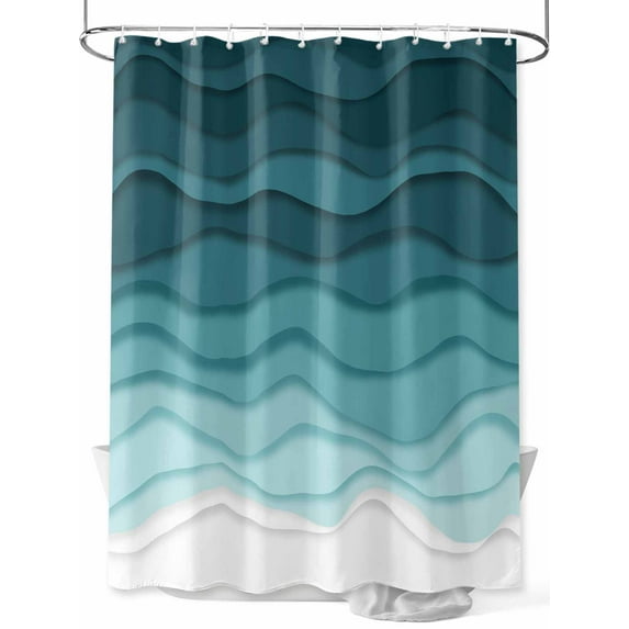 Fsddascl Turquoise Stripes Shower Curtain Set - 72" x 78" Washable Bathtub Curtain with 12 Hooks, Farmhouse Gradient Sea Waves Beach Waterproof Fabric Stall Shower Curtains for Bathroom/Bathtub