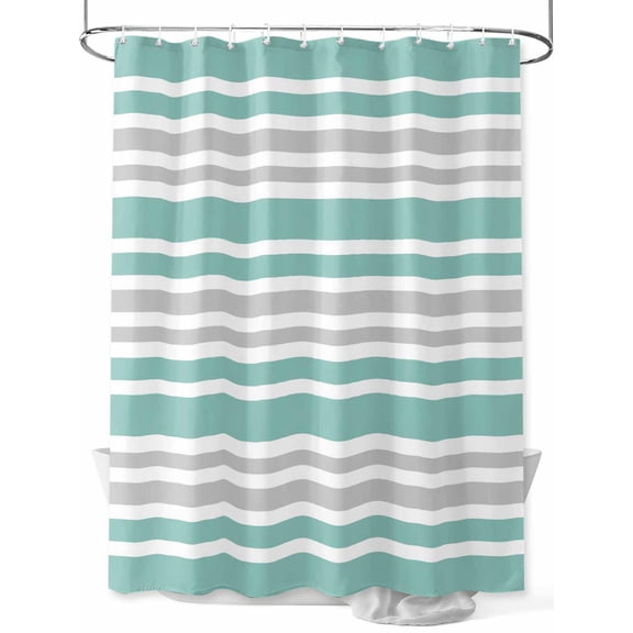 Fsddascl Turquoise Stripes Shower Curtain Set - Standard 72" x 72" Washable Bathtub Curtain with 12 Hooks, Modern Minimalist Horizontal Lines Waterproof Fabric Stall Shower Curtains for Bathroom