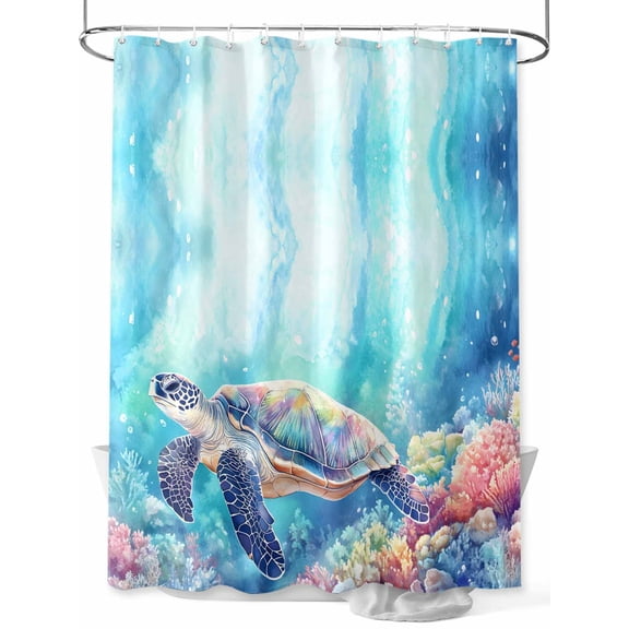 Fsddascl Turtle Shower Curtain Set - Small 36" x 72" Washable Bathtub Curtain with 12 Hooks, Coastal Ocean Coral Gradient Watercolor Waterproof Fabric Stall Shower Curtains for Bathroom/Bathtub