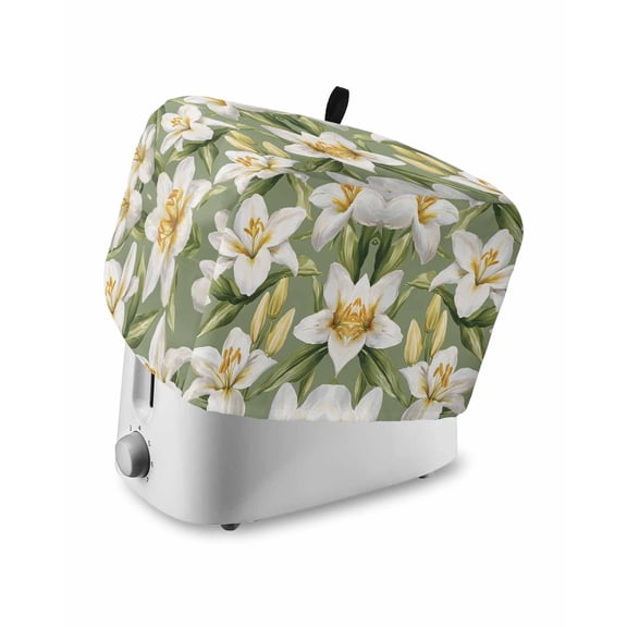 Fsddascl Verdant Flower Patterns Small Toaster Cover 2 Slice, Kitchen Appliance Covers, Green White Spring Floral Toaster Oven Cover with Loop, Bread Machine Cover Polyester Dust Cover Protection